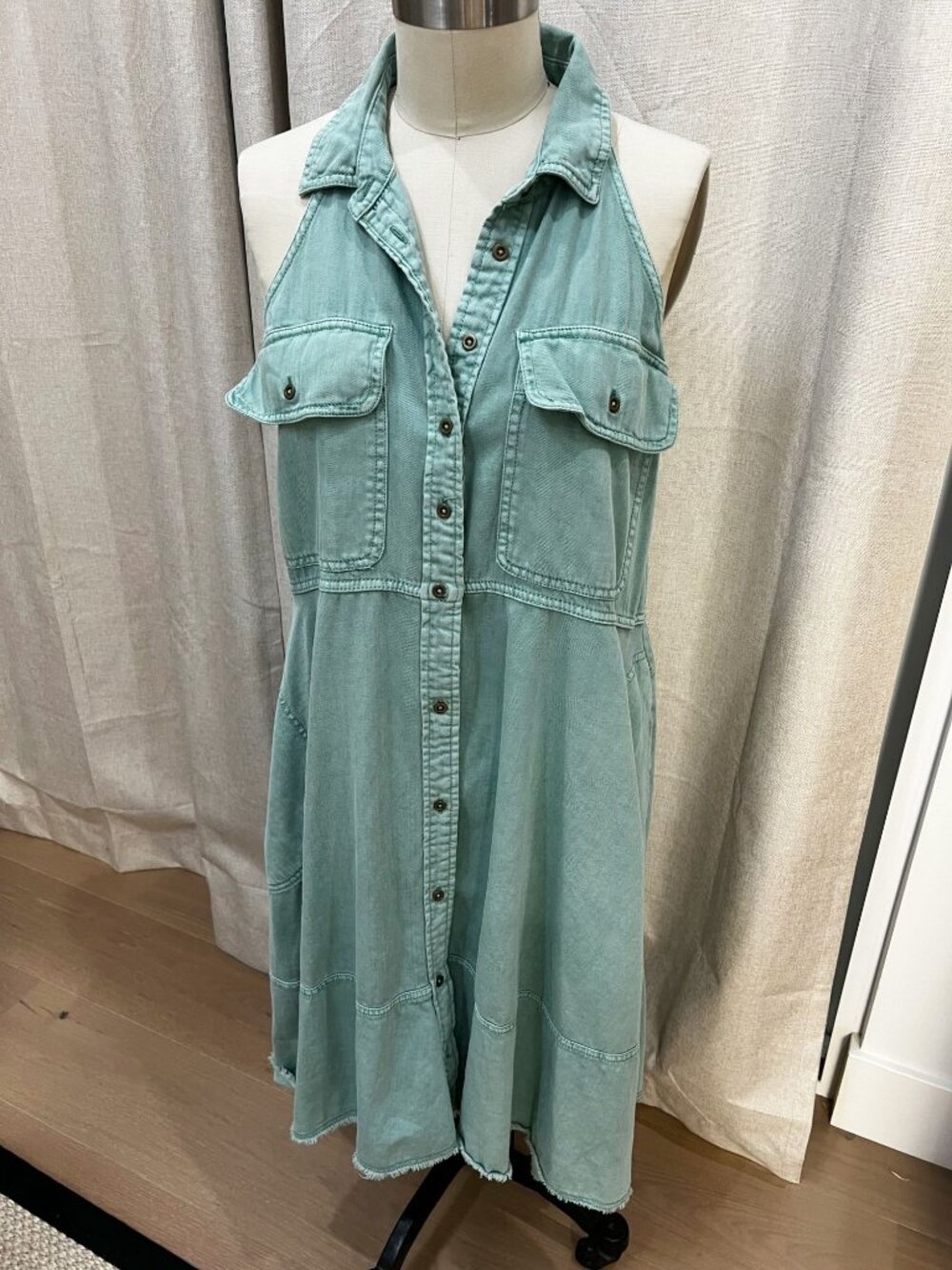 ANTHROPOLOGIE PILCRO Sleeveless Halter Swing Midi Dress Sz M Mint Green - Picture 5 of 13